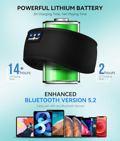 MUSICOZY Sleep Headphones Bluetooth 5.2 Headband, Sports Wireless Earphones Sweat Resistant Earbuds with Ultra-Thin HD Stereo Speaker for Workout Running Cool Gadgets Unique Gifts