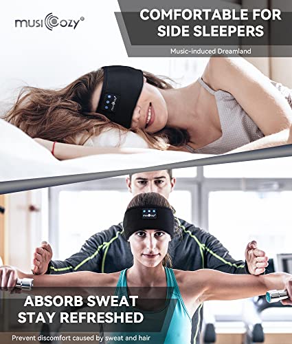 MUSICOZY Sleep Headphones Bluetooth 5.2 Headband, Sports Wireless Earphones Sweat Resistant Earbuds with Ultra-Thin HD Stereo Speaker for Workout Running Cool Gadgets Unique Gifts