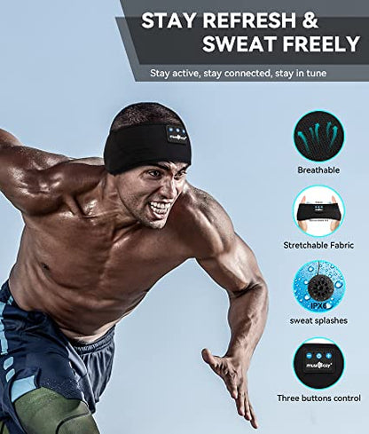 MUSICOZY Sleep Headphones Bluetooth 5.2 Headband, Sports Wireless Earphones Sweat Resistant Earbuds with Ultra-Thin HD Stereo Speaker for Workout Running Cool Gadgets Unique Gifts