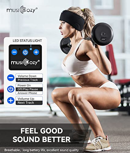 MUSICOZY Sleep Headphones Bluetooth 5.2 Headband, Sports Wireless Earphones Sweat Resistant Earbuds with Ultra-Thin HD Stereo Speaker for Workout Running Cool Gadgets Unique Gifts